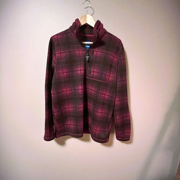 SUPER COZY RED PLAID ZIP FRONT with pocket sweat sweater top SZ L VGUC - Picture 3 of 7